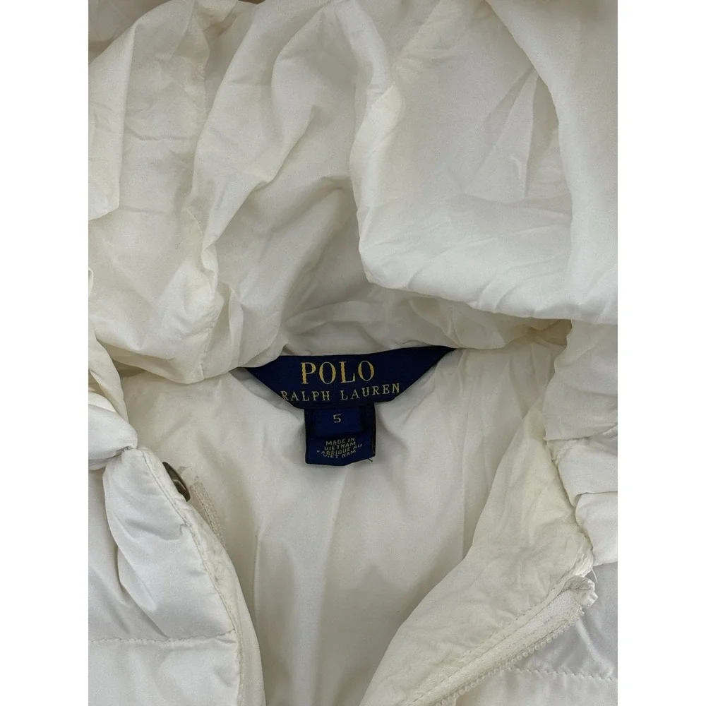 Polo Ralph Lauren White Quilted‎ Puffer Down Jacket Long Girls Size 5